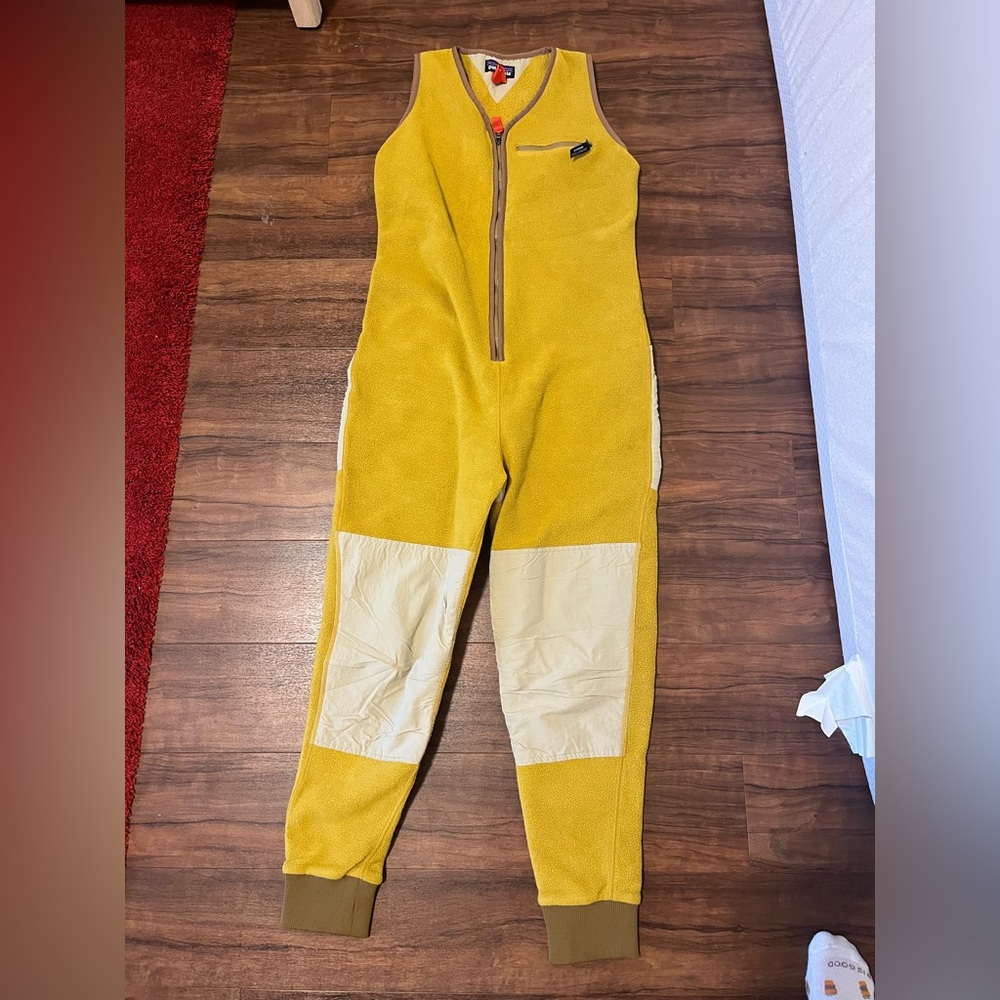 Patagonia Yellow Fleece jumpsuit with Tan Trim: RARE Synchilla